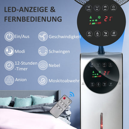Pedestal Mist Fan 90W, 3 air modes, remote control, black