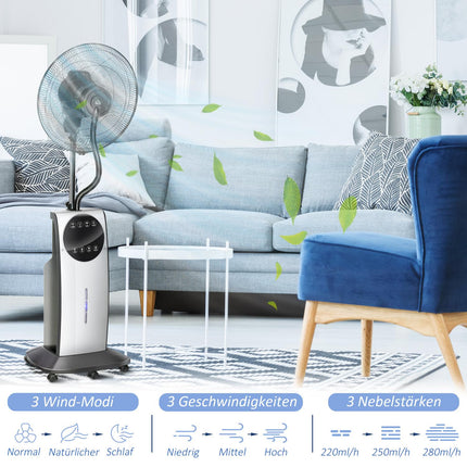 Pedestal Mist Fan 90W, 3 air modes, remote control, black