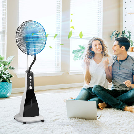 Pedestal fan with mist, 3 positions, 3L tank, timer, black