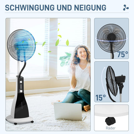 Pedestal fan with mist, 3 positions, 3L tank, timer, black
