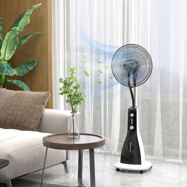 Pedestal fan with mist, 3 positions, 3L tank, timer, black