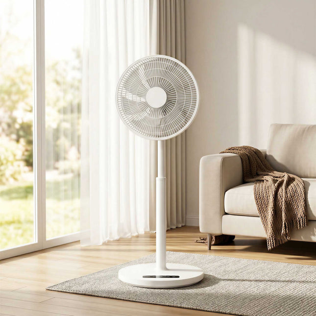 Pedestal Fan with Remote, 12 Speeds, Adjustable Height, White