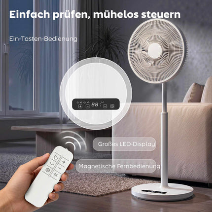 Pedestal Fan with Remote, 12 Speeds, Adjustable Height, White
