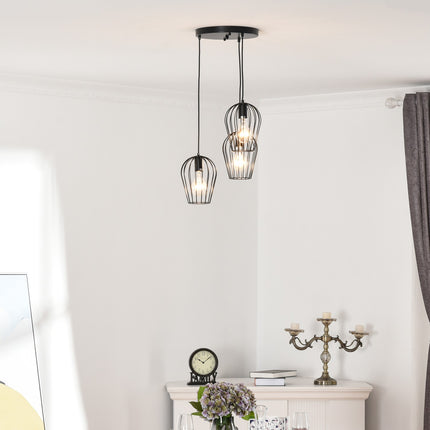 Black metal ceiling lamp - modern geometric design, Ø38x145 cm