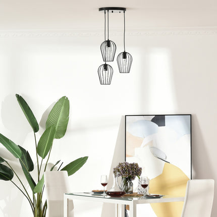 Black metal ceiling lamp - modern geometric design, Ø38x145 cm