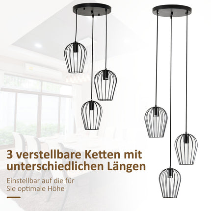 Black metal ceiling lamp - modern geometric design, Ø38x145 cm