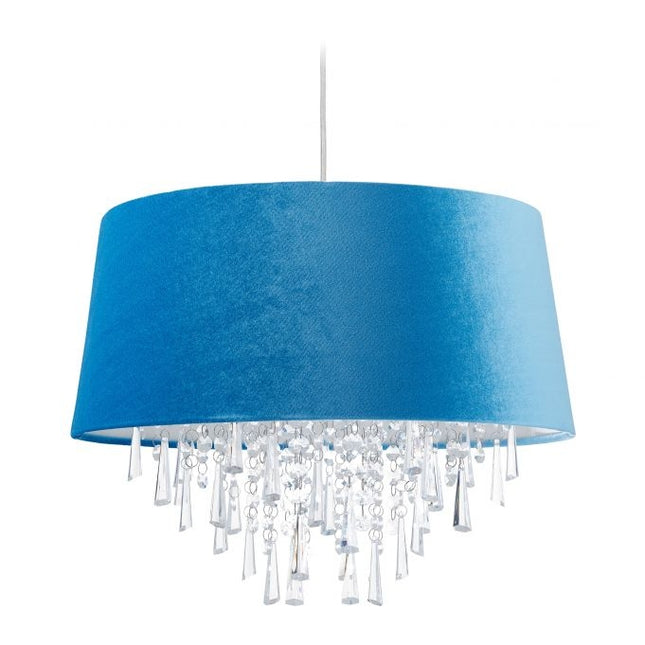 Pendant lamp in crystal with shade in velvet