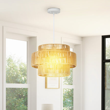 Boho Hemp Rope Pendant Light – E27, light brown, kitchen/dining room