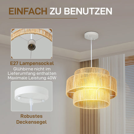 Boho Hemp Rope Pendant Light – E27, light brown, kitchen/dining room