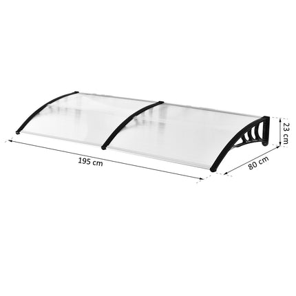 Front door aluminum canopy, 75x195x23 cm, clear polycarbonate