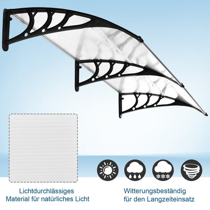 Front door aluminum canopy, 75x195x23 cm, clear polycarbonate