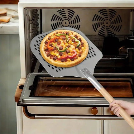Perforated XL Pizza Peel, Wood Handle, Adjustable Length