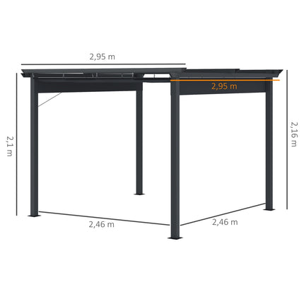 Gazebo Pergola 2.95x2.95m, Aluminium, Sliding roof, Grey