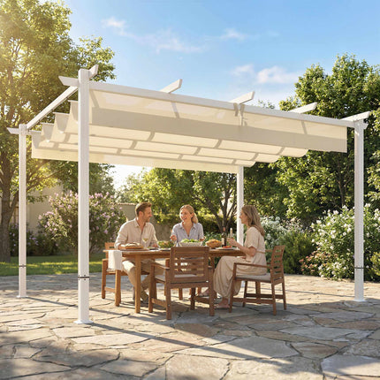 Pergola 3x4 m with Retractable UV30+ Canopy, Beige