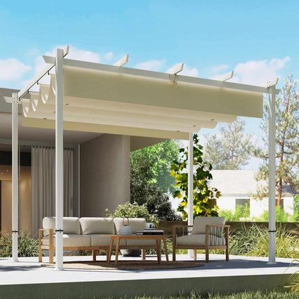 Pergola 3x4 m with Retractable UV30+ Canopy, Beige