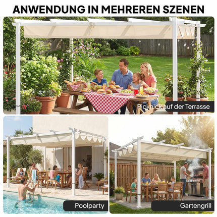 Pergola 3x4 m with Retractable UV30+ Canopy, Beige