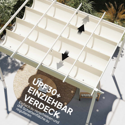 Pergola 3x4 m with Retractable UV30+ Canopy, Beige