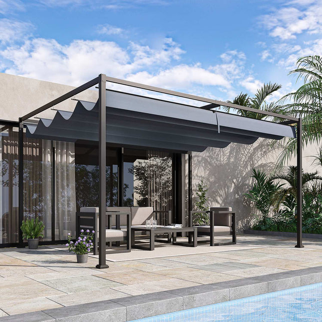 Steel pergola 4x3m with adjustable roof, dark grey