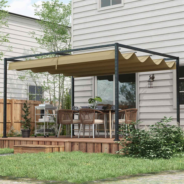 Pergola 4x3m Steel, Adjustable roof, Sun protection Khaki