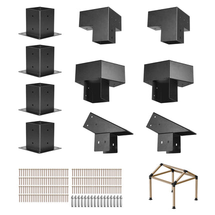 Pergola Brackets Kit 4x4, 14-Piece 3-Way 4-Way Set