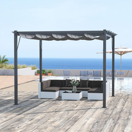Aluminum Pergola Gazebo, Sliding Roof, Charcoal Grey, 3x3M