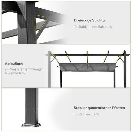 Aluminum Pergola Gazebo, Sliding Roof, Charcoal Grey, 3x3M