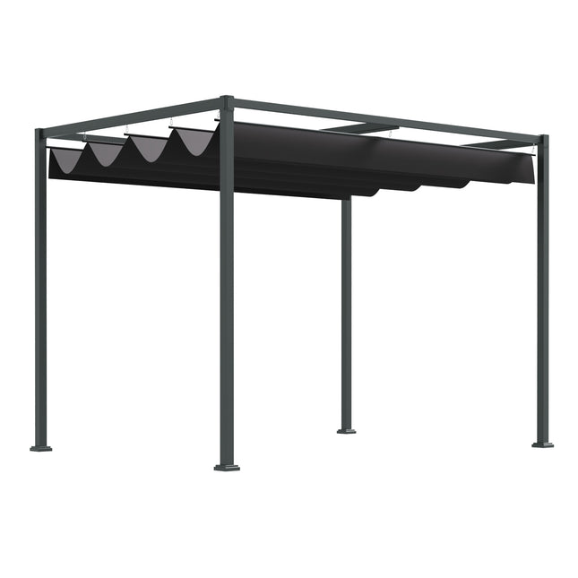 Pergola Gazebo with adjustable canopy, black & gray polyester
