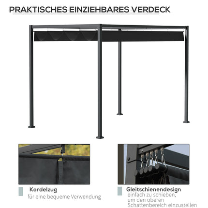 Pergola Gazebo with adjustable canopy, black & gray polyester