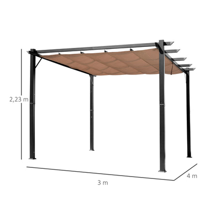 Adjustable Aluminum Pergola Gazebo, 3x4m, Grey/Brown