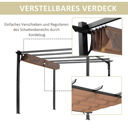 Adjustable Aluminum Pergola Gazebo, 3x4m, Grey/Brown