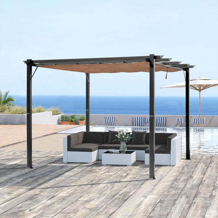 Adjustable Aluminum Pergola Gazebo, 3x4m, Grey/Brown