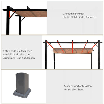 Adjustable Aluminum Pergola Gazebo, 3x4m, Grey/Brown