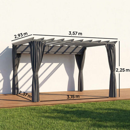 Pergola Pavilion 3x3.6m, Aluminum Frame, Dark Grey