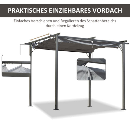 3x3m Pergola Gazebo with sliding roof, waterproof UV protection