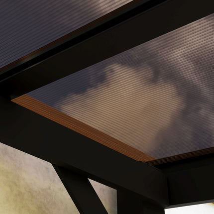 Pergola paviljoen ca. 3x3m, waterdichte, stabiele, wintervaste terrasoverkapping met UV-bescherming 50+, wandgemonteerd tuinpaviljoen van metaal, zonwering voor tuin, terras, balkon, donkergrijs