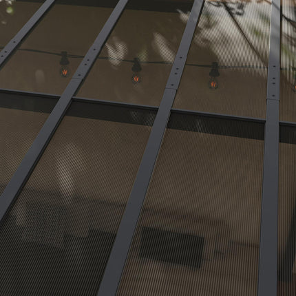 Pergola paviljoen ca. 3x3m, waterdichte, stabiele, wintervaste terrasoverkapping met UV-bescherming 50+, wandgemonteerd tuinpaviljoen van metaal, zonwering voor tuin, terras, balkon, donkergrijs