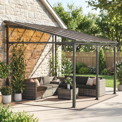 Pergola with Polycarbonate Roof, Metal Frame, 400x300 cm