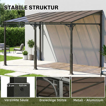 Pergola with Polycarbonate Roof, Metal Frame, 400x300 cm