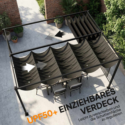Pergola with Sliding Roof, UV50+ Protection, Dark Grey