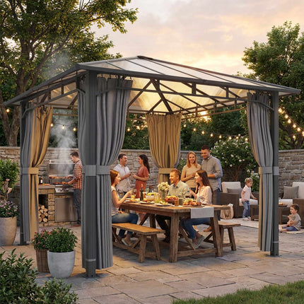 Permanent Hardtop Gazebo, 6mm PC Roof, Metal Frame, 302x302cm