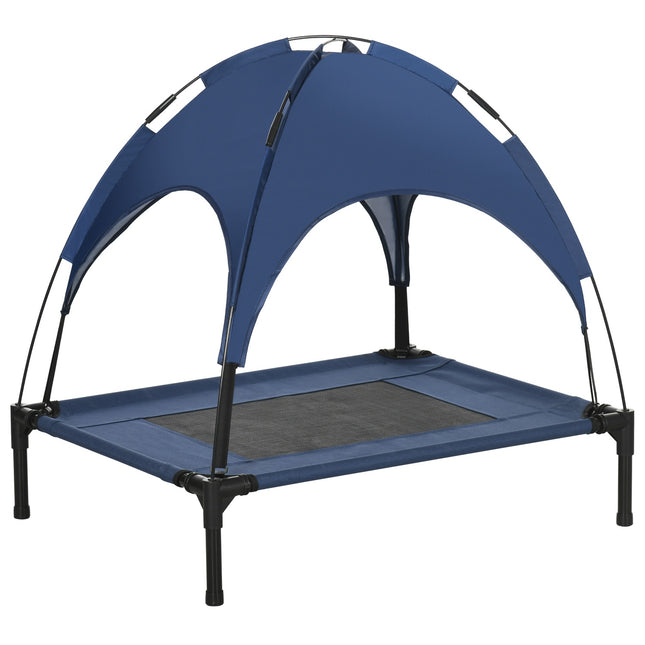 Raised outdoor dog bed with UV roof, Medium, Dark blue