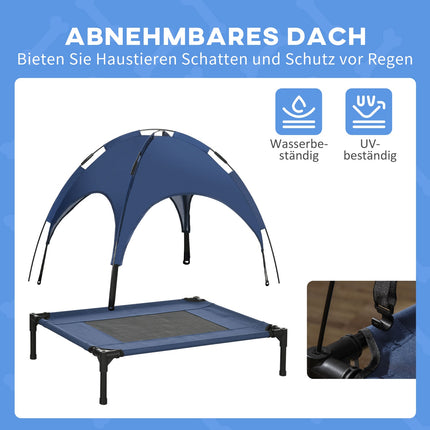 Raised outdoor dog bed with UV roof, Medium, Dark blue