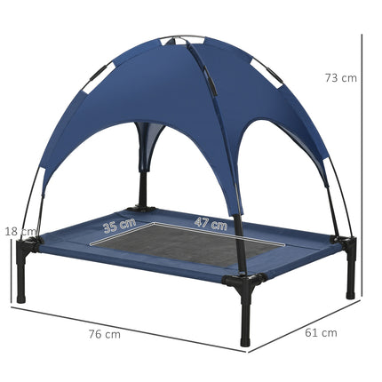 Raised outdoor dog bed with UV roof, Medium, Dark blue