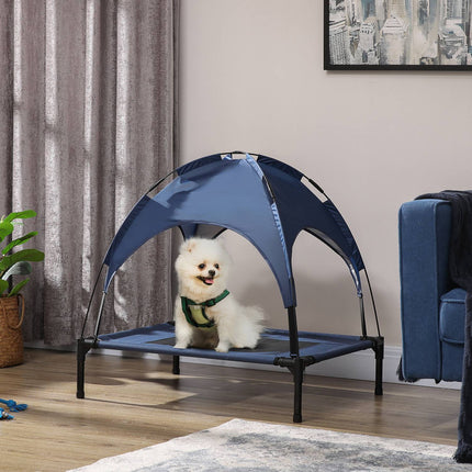 Raised outdoor dog bed with UV roof, Medium, Dark blue