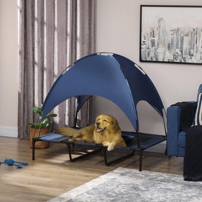 Elevated outdoor dog bed with UV protection