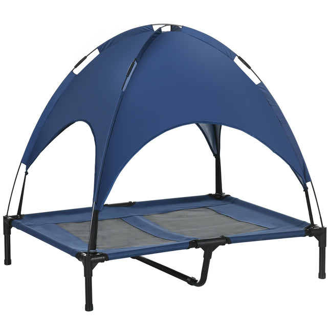 Elevated dog bed with canopy, breathable, medium, blue