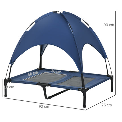 Elevated dog bed with canopy, breathable, medium, blue