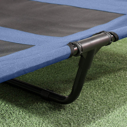 Elevated dog bed with canopy, breathable, medium, blue