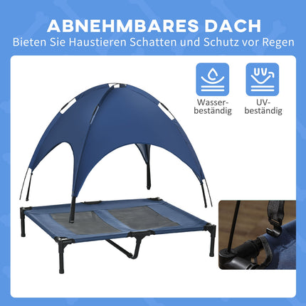 Elevated dog bed with canopy, breathable, medium, blue