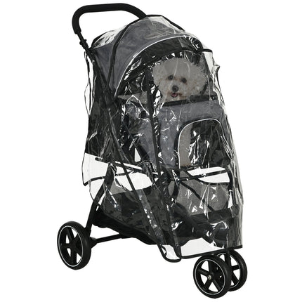 Small dog carriage with rain cover and storage basket